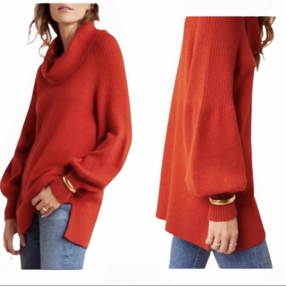 Anthropologie Burnt Orange Cowl Neck Sweater